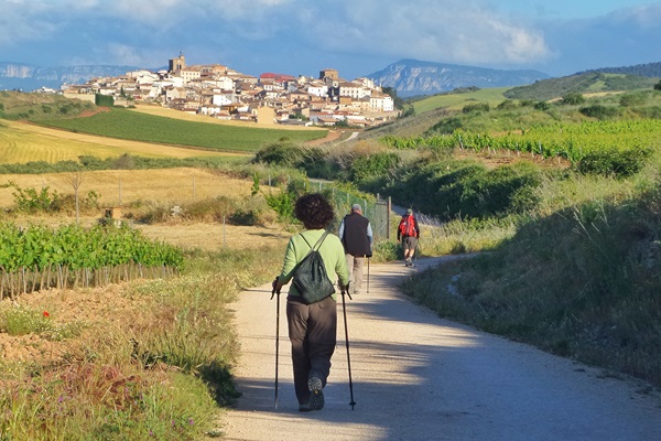 Bedevaartsgangers wandelen de Camino de Santiago op weg naar Santiago de Compostella