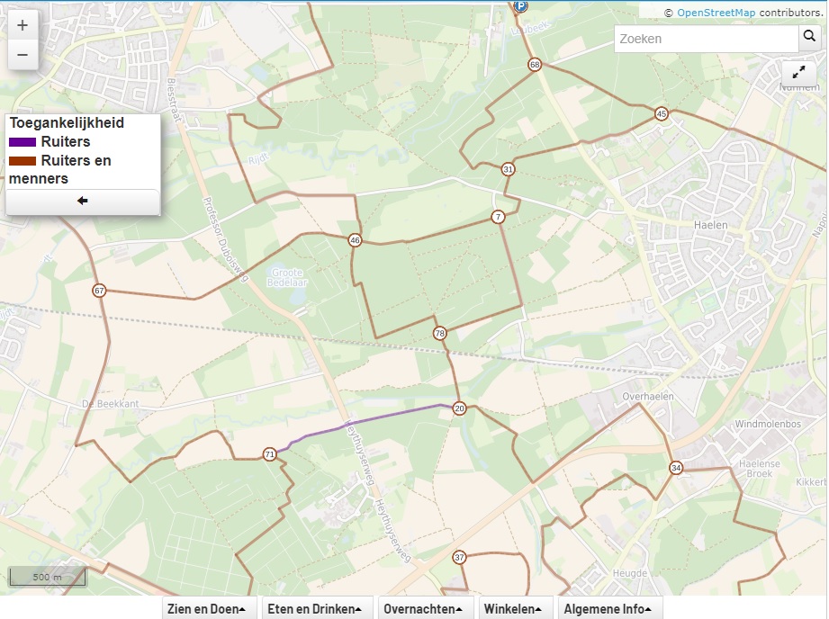 Kaart met knooppunten uit de ruiterrouteplanner